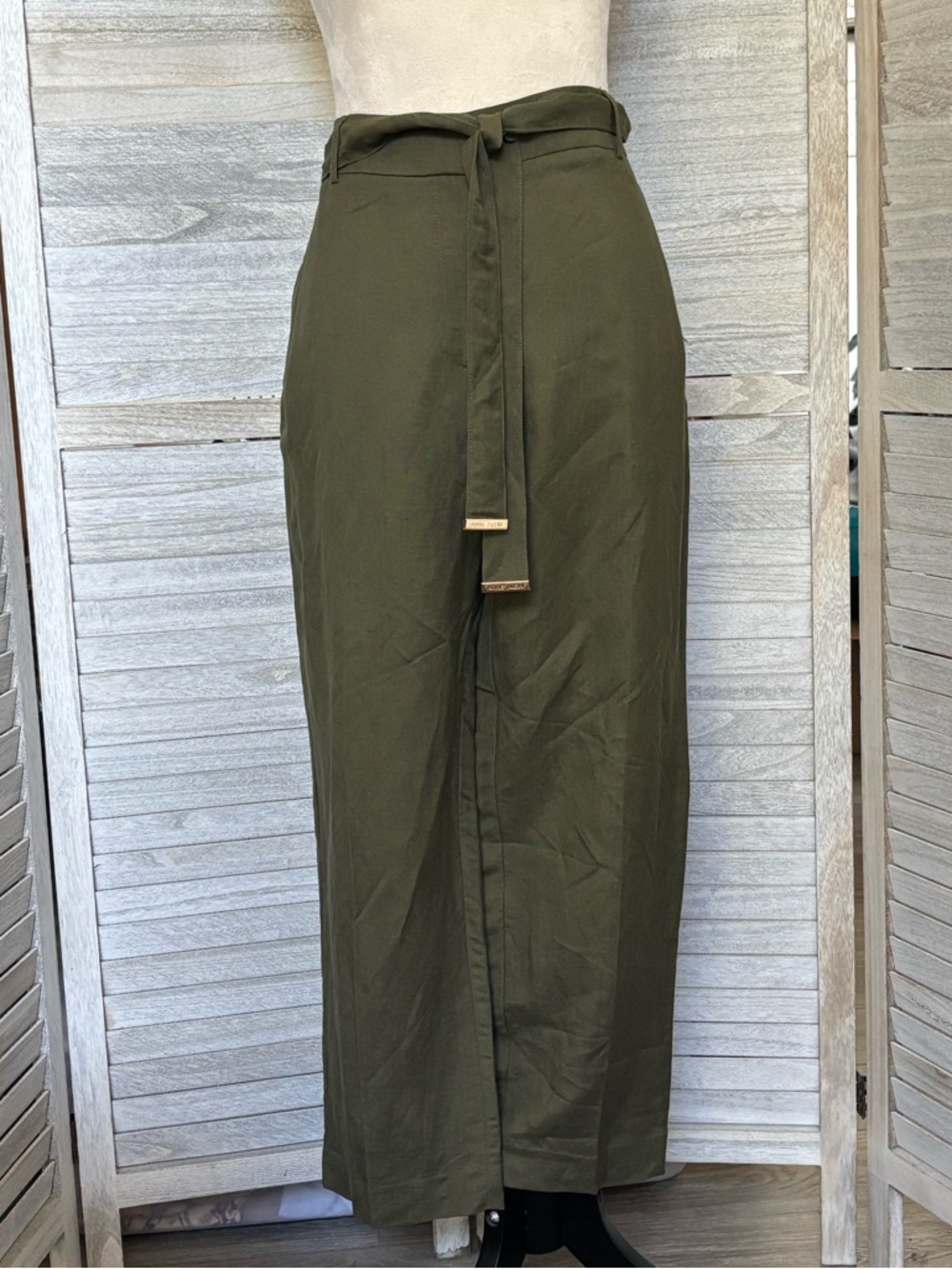 ANNE KLEIN NWT Women’s SZ 14 Olive Green Ankle Pants, Straight Leg, Linen Blend - Picture 9 of 16